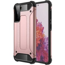 Case 4U Galaxy S21 Uyumlu Kılıf Military Armor Çift Katmanlı Crash Silikon Kılıf Rose Gold