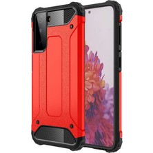 Case 4U Galaxy S21 Uyumlu Kılıf Military Armor Çift Katmanlı Crash Silikon Kılıf Kırmızı