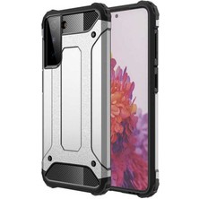 Case 4U Galaxy S21 Uyumlu Kılıf Military Armor Çift Katmanlı Crash Silikon Kılıf Gümüş