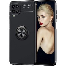 Case 4U Samsung Galaxy A12 Uyumlu Kılıf Autofocus Shockprof Ravel Yüzüklü Standlı Slikon Kapak Siyah