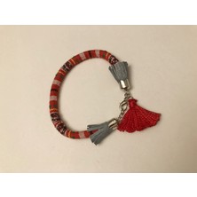 Sanat Harmanı, Süet Deri Detaylı  Unisex, Otantik Elişi, Kırmızı  Bohem Bileklik.