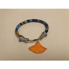 Sanat Harmanı, Süet Deri Detaylı Unisex, Otantik Elişi, Mavi Bohem Bileklik.