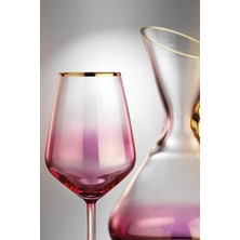 Kcd Bolero Pembe Kesme El Dekor Yaldızlı Desenli Cam 6 Adet Ayaklı Bardak Kadeh