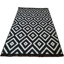 Voho Tekstil Çift Taraflı Kilim Yolluk - Siyah Beyaz Piramit Desen