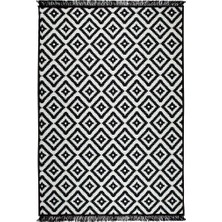 Voho Tekstil Çift Taraflı Kilim Yolluk - Siyah Beyaz Piramit Desen