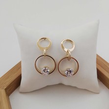 Modamugo Zirkon Taşlı Halka Küpe - Gold