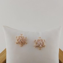 Modamugo Zirkon Taşlı Pirinç Küpe Kar Tanesi - Gold