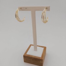 Modamugo Zirkon Taşlı Pirinç Halka Küpe - Gold