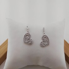 Modamugo Zirkon Taşlı Kalpli Pirinç Küpe - Rodyum