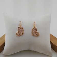 Modamugo Zirkon Taşlı Kalpli Pirinç Küpe - Gold