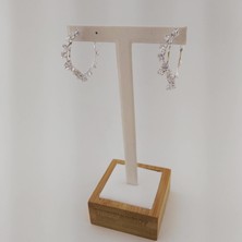 Modamugo Zirkon Taşlı Pirinç Halka Küpe - Rodyum