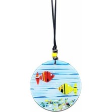 Uzman Renkli Taşlı ve Balık Dekorlu Füzyon Cam Duvar Süsü