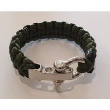 Muson Ayarlı Metal Tokalı Paracord Bileklik #yeşil - Gümüş