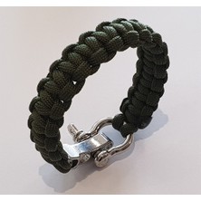 Muson Ayarlı Metal Tokalı Paracord Bileklik #yeşil - Gümüş