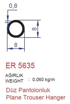 Düz Pantolonluk Profili ER5635 Mat Eloksal 3 METRE