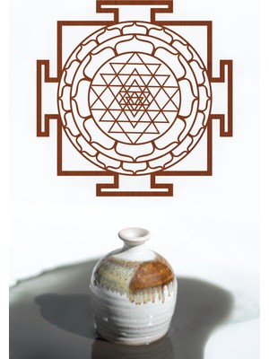 UNT Sri Yantra Mandala Kutsal Geometri Duvar Dekoru Süsü Ahşap Dekoratif Tablo 3 Kahverengi