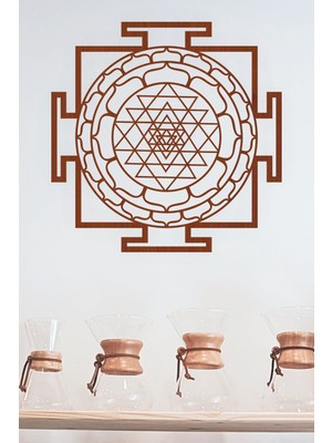 UNT Sri Yantra Mandala Kutsal Geometri Duvar Dekoru Süsü Ahşap Dekoratif Tablo 3 Kahverengi
