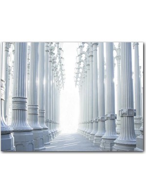 Caka Tablo Ahşap Tablo Beyaz Mermer Sütunlar ve Günışığı