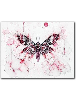 Caka Tablo Ahşap Tablo Kelebek ve Kırmızı Suluboya Püskürme Desenleri