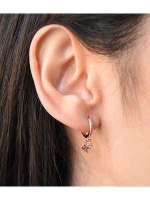 Papatya Silver 925 Ayar Gümüş Rose Altın Kaplama Kırlangıç Halka Küpe