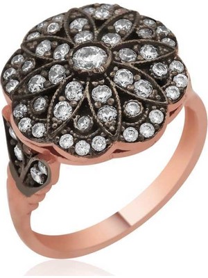 Gumush Gümüş Elmas Montür Çiçek Kadın Yüzük