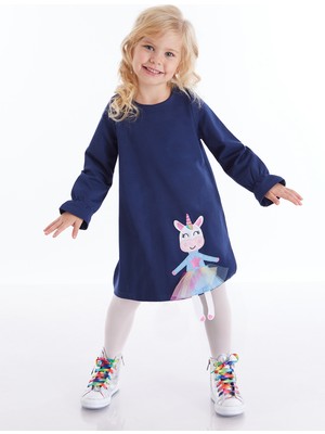 Denokids Lilycorn Lacivert Kız Çocuk Elbise