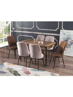 MyMassa Trend Barok Mutfak Masası ve 6 Gold Sandalye Takımı