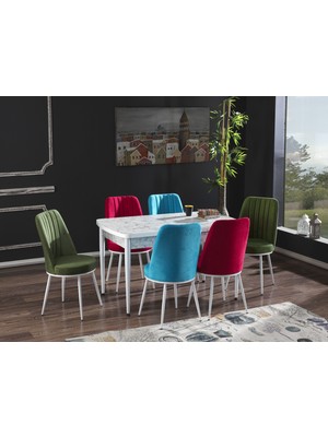 My Massa Elit Trend Carrara Mutfak Masa Takımı - Yemek Masa Takımı - Mutfak Masası - 6 Gold Sandalye