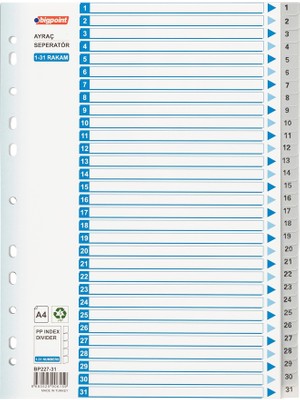 Bigpoint 227-31 PP Ayrıç Seperatör 1-31 Rakamlı A4 Boyutunda 1 Adet Beyaz Renk