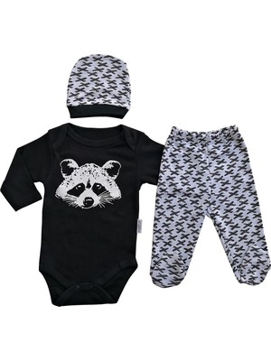 Minibird Penye Kumaş Uzun Kollu  3lü Erkek Bebek Takım Rakun Baskılı
