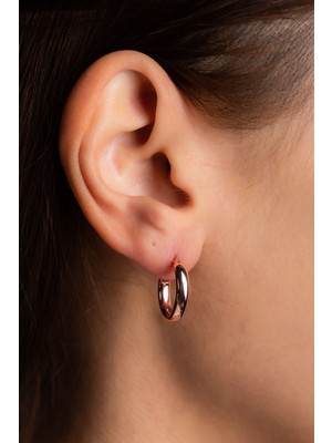 Hiç Gümüş Halka Küpe Rose Altın Kaplama Kadın Gümüş Küpe 925 Ayar