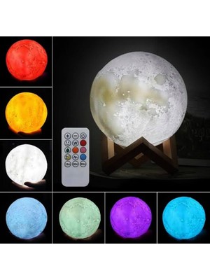 Şifa-İnur Büyük Boy 16 Renkli Şarjlı Uzaktan Kumandalı 3D Ay Gece Lambası Moonlight Dolunay Ay Gece Lambası