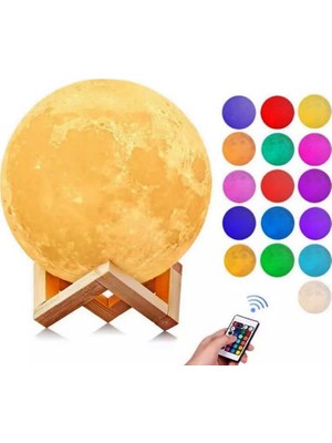 Şifa-İnur Büyük Boy 16 Renkli Şarjlı Uzaktan Kumandalı 3D Ay Gece Lambası Moonlight Dolunay Ay Gece Lambası