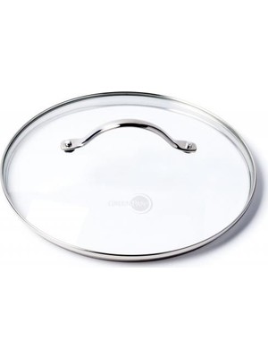 GreenPan 20 cm Cam Kapak | Temperli Cam | Paslanmaz Çelik Kulp ve Kenar | Evrensel Uyum | 220°C Fırın Dayanımı
