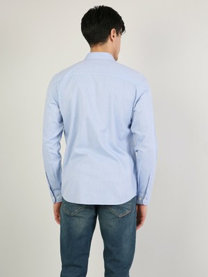 Colins  Regular Fit Shirt Neck Erkek Mavi Uzun Kol Gömlek