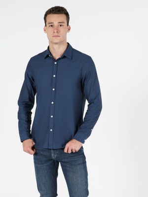 Colins  Slim Fit Shirt Neck Erkek Lacivert Uzun Kol Gömlek