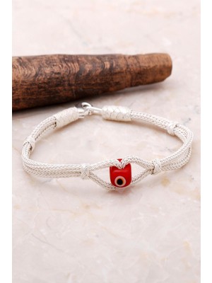 Sümer Telkari Kazaziye İşlemeli Nazar Boncuklu Gümüş Bileklik