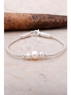 Sümer Telkari Dorika İnci Taşlı Kazaziye İşlemeli 1000 Ayar Gümüş Bileklik 3542