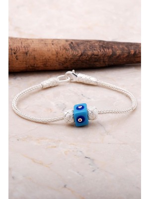 Sümer Telkari Kazaziye İşlemeli Nazar Boncuklu Gümüş Bileklik