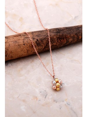 Sümer Telkari Dorika Altın Yaldızlı Rose 925 Ayar Gümüş Kolye 7054