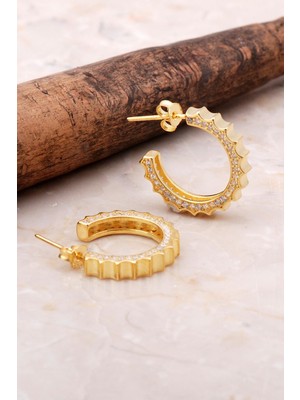 Sümer Telkari Altın Yaldılzı 19 mm Gümüş Taşlı Halka Küpe