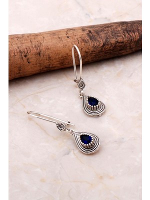 Sümer Telkari Telkari İşlemeli Elişi Gümüş Safir Küpe