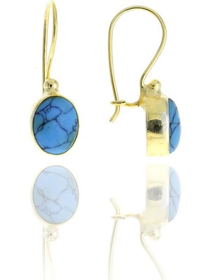 Sümer Telkari Firuze Altın Yaldızlı Elişi Gümüş Küpe