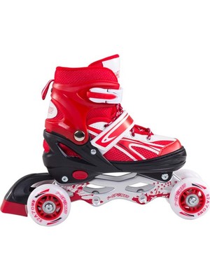 Furkan Toys F-Sports  Kırmızı Ayarlabilir 2+2 Işıklı Metal Alıştırma Pateni Çanta