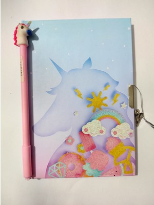 Asel Unicorn Kilitli Günlük ve Unicorn Jel Kalem
