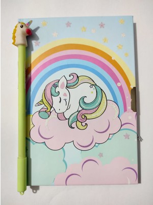 Asel Unicorn Kilitli Günlük ve Unicorn Jel Kalem Seti