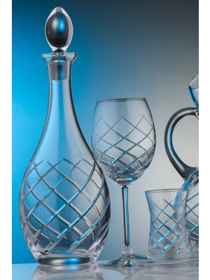 Kcd Armonı Sade Kesme El Dekor Yaldızlı Desenli Kapaklı Cam Şişe Karaf Sürahi