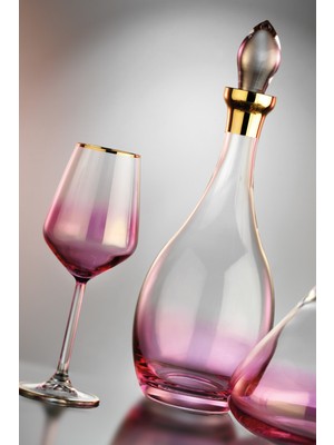 Kcd Bolero Pembe Kesme El Dekor Yaldızlı Desenli Kapaklı Cam Şişe Karaf Sürahi