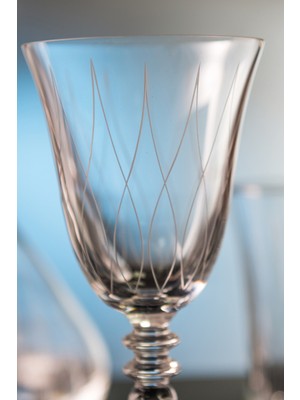 Kcd Panora Kesme El Dekor Yaldızlı Desenli Cam 6 Adet Ayaklı Bardak Kadeh