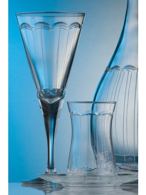 Kcd Zerafet Sade Kesme El Dekor Yaldızlı Desenli Cam 6 Adet Ayaklı Bardak Kadeh